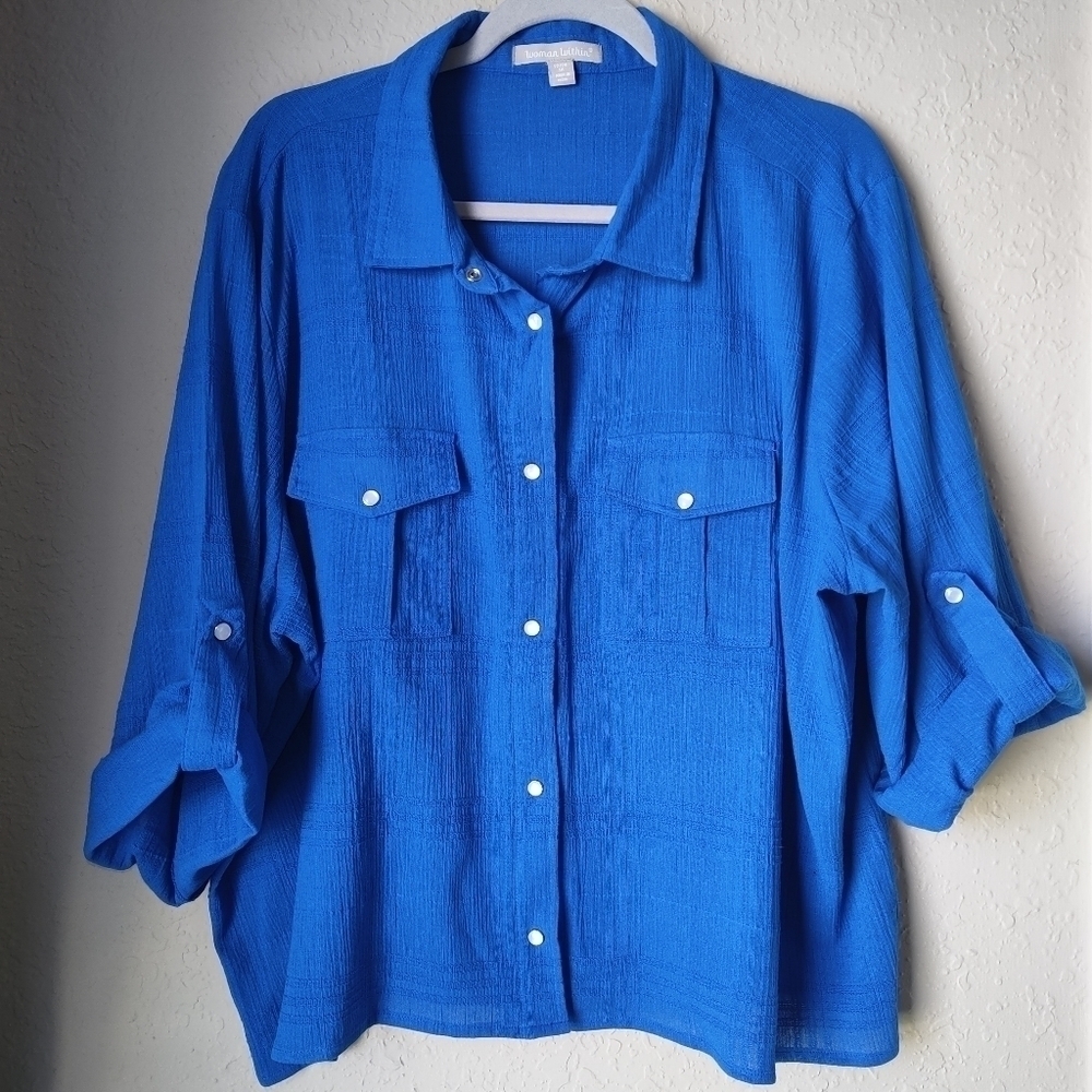 WomanWithin Women's Plus size 1X Cotton Gauze Big Shirt - Picture 2 of 10